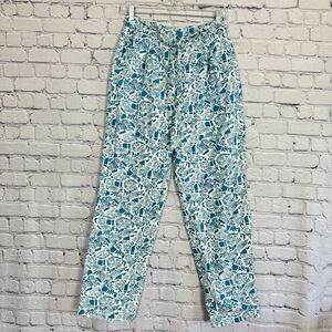 Vintage Lilly Pulitzer Womens Belted Pants Tiger Print Size 6 Blue White Cotton